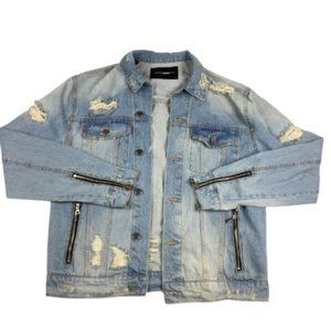 Fashion Nova Men's Denim Blue Stylish Long Sleeve Jean Jacket Size S